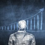 Sketch successful businessman concept with rising chart