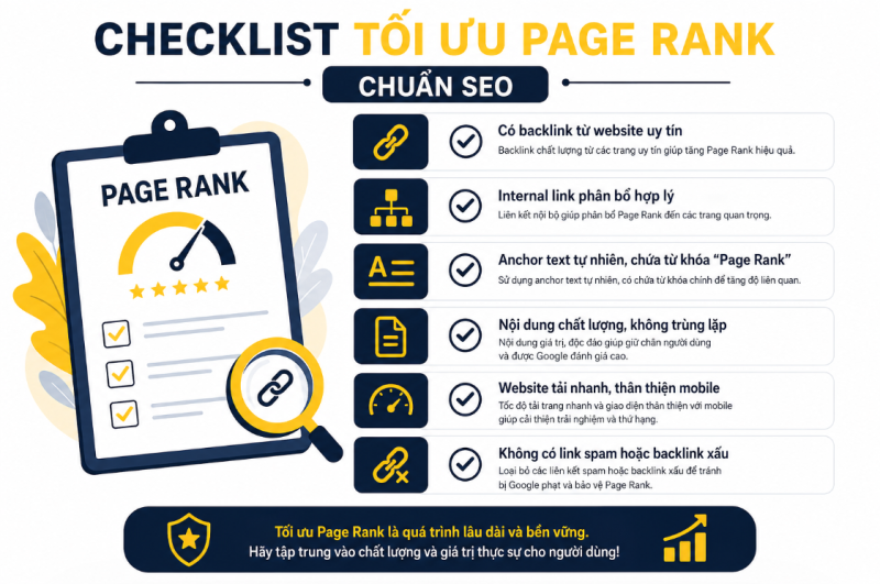 Checklist tối ưu Page Rank chuẩn SEO